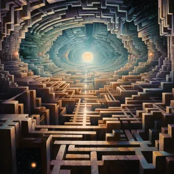 Neo-surrealistic artwork of a holographic labyrinth leading to a quantum realm - Image 1