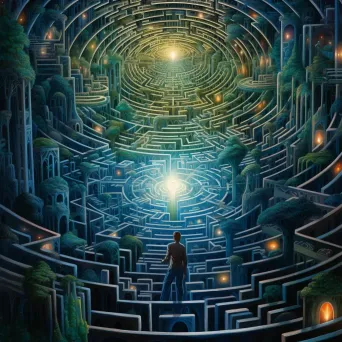 Neo-surrealistic artwork of a holographic labyrinth leading to a quantum realm - Image 4