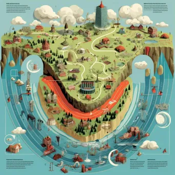 Infographic showing water cycle in a colorful landscape - Image 3