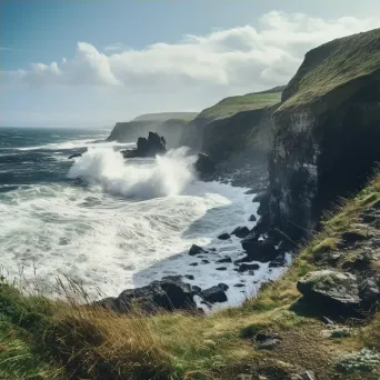 Coastal cliffs overlooking the ocean with crashing waves below - Image 4