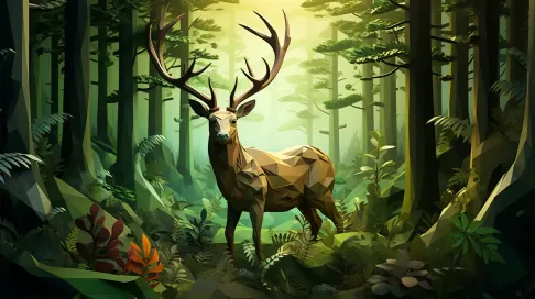 Geometric representation of a stag in a lush green forest - Image 2