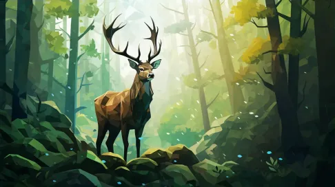 Geometric representation of a stag in a lush green forest - Image 3