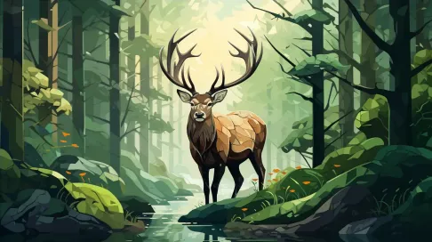 Geometric representation of a stag in a lush green forest - Image 4