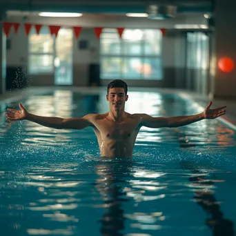 Male instructor leading water aerobics class in an indoor pool - Image 4