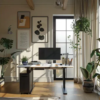 Modern office workspace with motivational posters and potted plants - Image 2