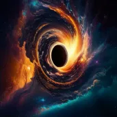 Image of a black hole in space surrounded by swirling glowing matter - Image 2