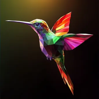 Colorful low poly hummingbird with delicate polygonal feathers - Image 2