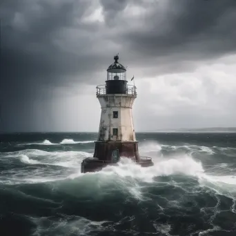 Historic lighthouse standing tall against stormy seas, dramatic clouds overhead - Image 4