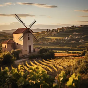 Italian windmill near vineyard during sunset - Image 3