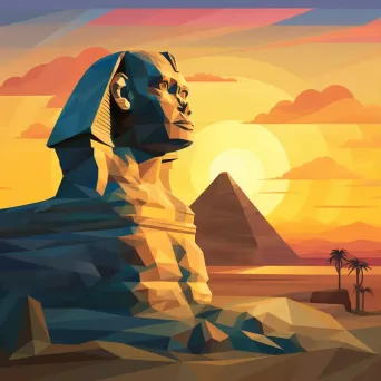 Low poly Sphinx under the twilight sky in the desert - Image 1