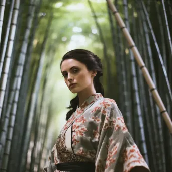 Japanese geisha in a bamboo forest wearing a kimono - Image 3