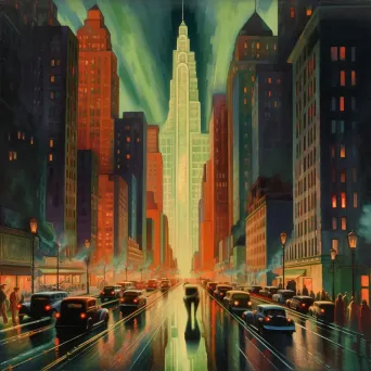 Vibrant cityscape painting with urban life movement - Image 4