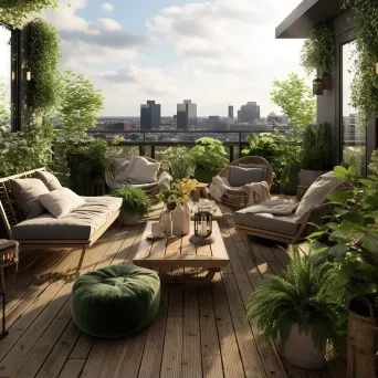 Chic urban rooftop gardens with lush greenery and trendy furniture - Image 1