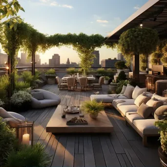 Chic urban rooftop gardens with lush greenery and trendy furniture - Image 2