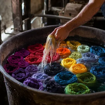 Artisan immersing wool skeins in vibrant dye bath - Image 3