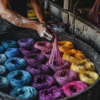 Artisan immersing wool skeins in vibrant dye bath - Image 4