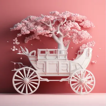 Low poly design of an antique carriage framed by cherry blossoms - Image 1