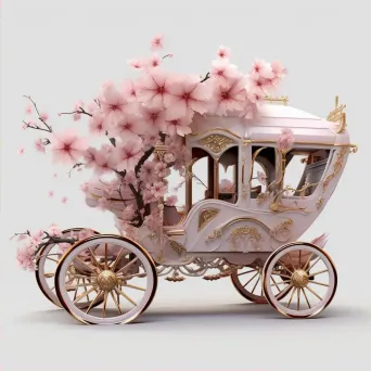 Low poly design of an antique carriage framed by cherry blossoms - Image 2