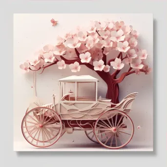 Low poly design of an antique carriage framed by cherry blossoms - Image 3