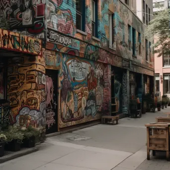 Downtown street scene with eclectic storefronts on Fujifilm GFX 100S - Image 1