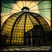 Geometric dome with stained glass panels lit by the sun - Image 3