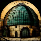 Geometric dome with stained glass panels lit by the sun - Image 4