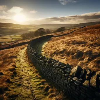 Panoramic Dry Stone Wall at Sunset