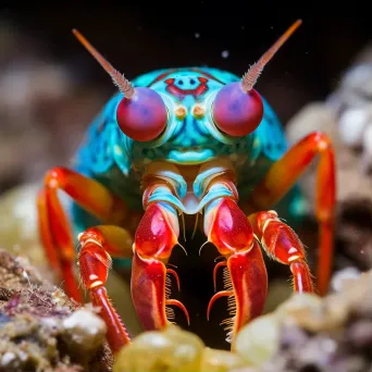 Mantis shrimp in its burrow in detailed view - Image 1