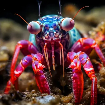 Mantis shrimp in its burrow in detailed view - Image 2