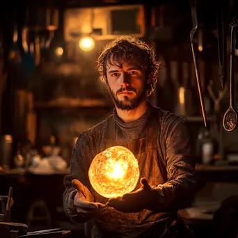 Artisan holding a molten glass piece in a workshop - Image 3