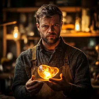 Artisan holding a molten glass piece in a workshop - Image 4