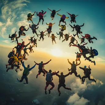 Skydivers creating formation in mid-air - Image 1