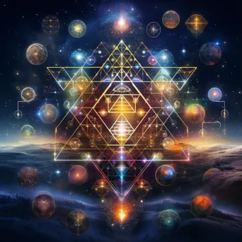 Digital collage of dazzling constellations forming sacred geometry - Image 1