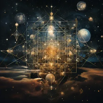 Digital collage of dazzling constellations forming sacred geometry - Image 2