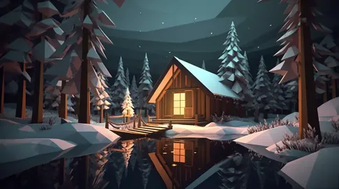 Low Poly Snowy Cabin