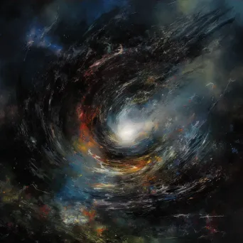 Illustration of a massive, swirling black hole pulling in a nearby star system - Image 4