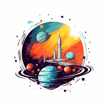 Space adventure logo with rocket ship and planets - Image 1