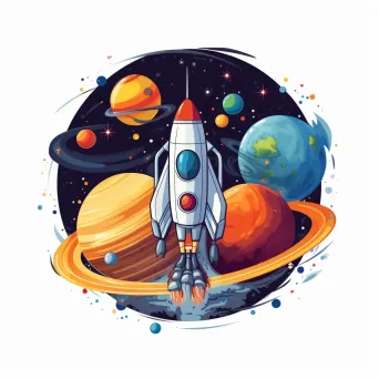 Space adventure logo with rocket ship and planets - Image 2