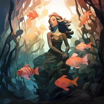 Low poly mermaid in mythic underwater scenery - Image 1