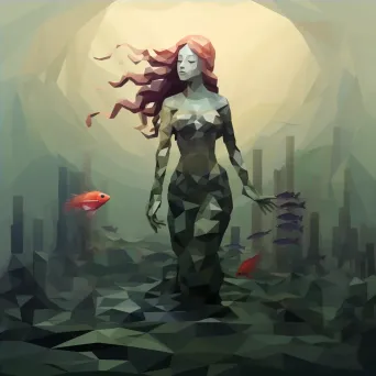 Low poly mermaid in mythic underwater scenery - Image 4