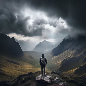 A hiker looking at a mountain view with storm clouds - Image 4