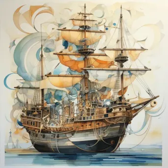 Watercolor painting depicting the stages of replacement in the Ship of Theseus paradox - Image 4