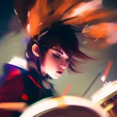 Close-up of a drummer in action with blurred drumsticks - Image 2