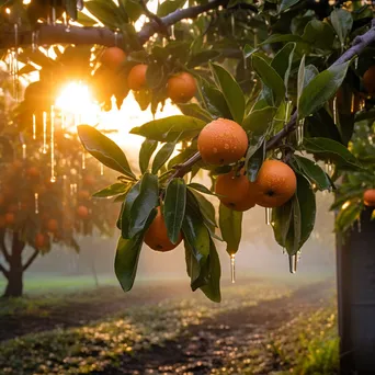 Orange orchard shrouded in morning fog - Image 3