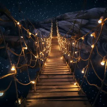 Illuminated rope bridge under a starry sky - Image 3