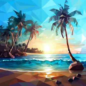 Low Poly tropical beach scene with azure color gradients - Image 1