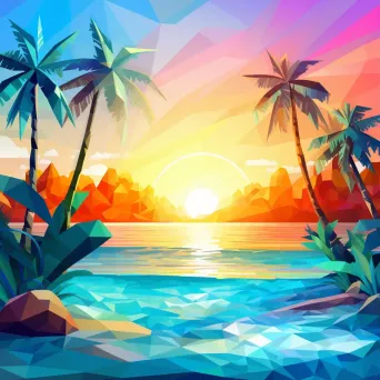 Low Poly tropical beach scene with azure color gradients - Image 3