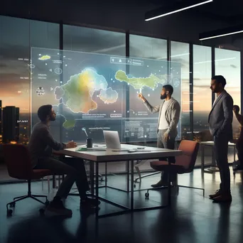 Data scientists collaborating in a modern conference room with cloud visuals. - Image 4