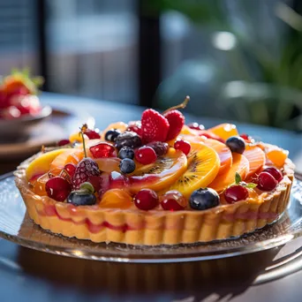 Layered Fruit Tart on Marble Table