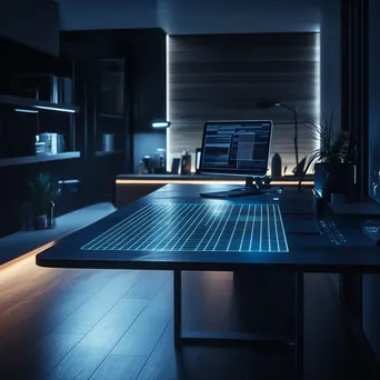 Futuristic workspace with a digital grid overlay on a screen, captured with a smartphone. - Image 3